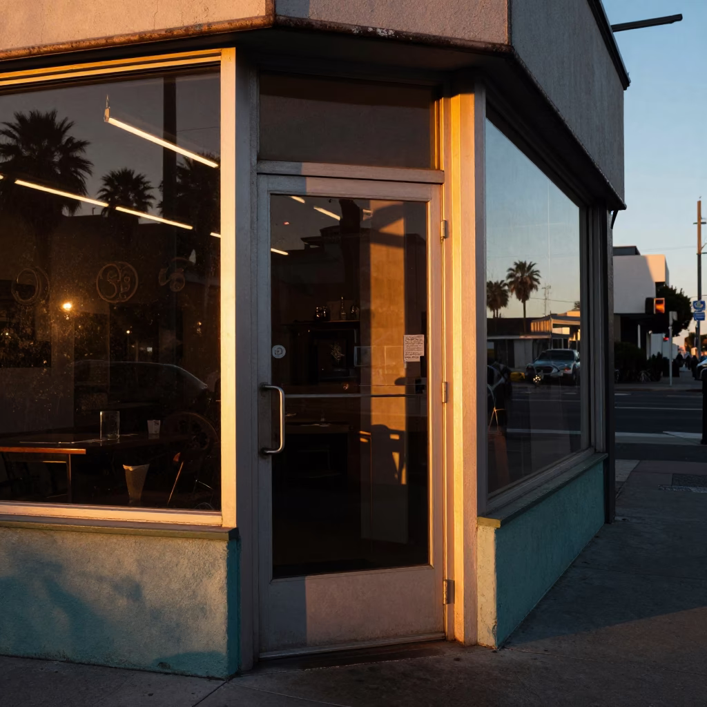 Sun Stripe Across Doorframe in San Diego Honeyed Evening Light Candid Moment in in San Diego, California, United States
