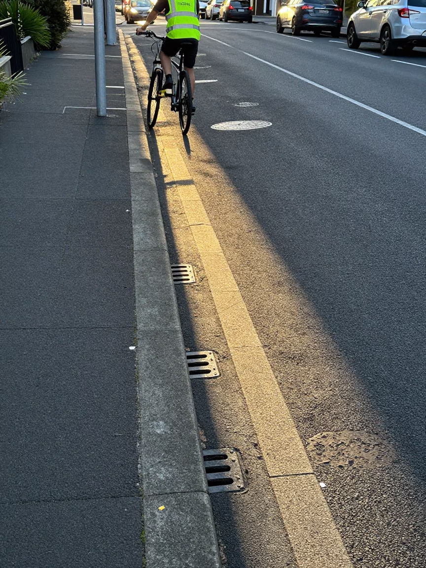 Sun Stripe Across Drain in Auckland New Zealand Late Morning Street Scene in in Auckland, New Zealand