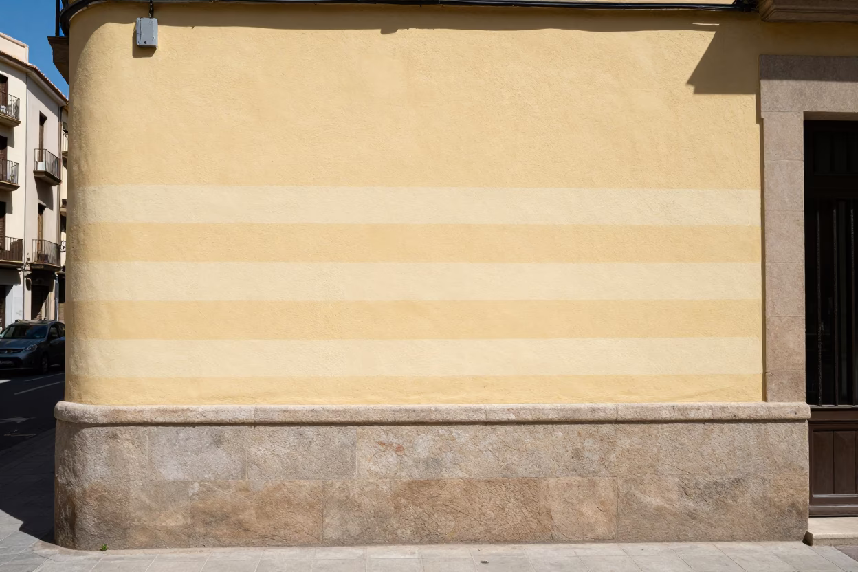 Sun stripe across plaster wall in Barcelona Spain midday street scene in in Barcelona, Spain