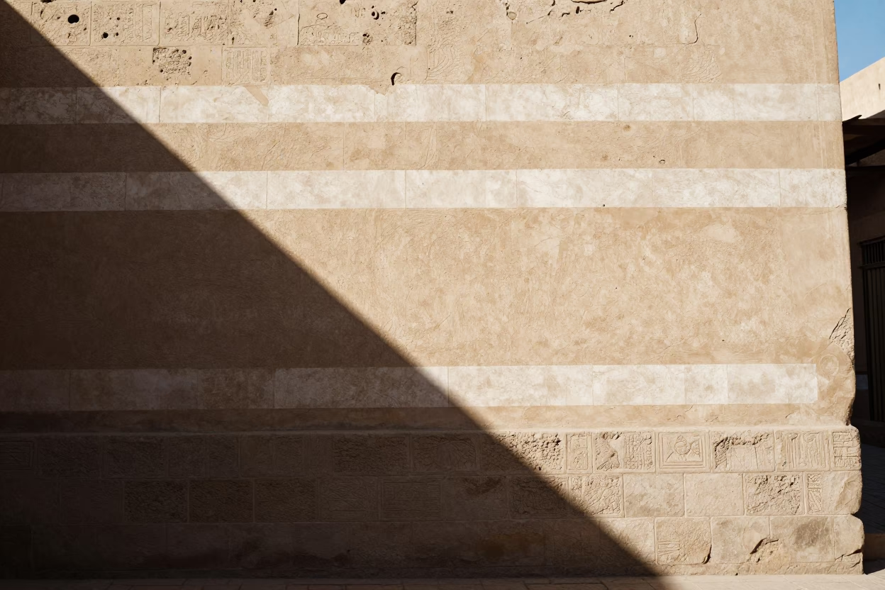Sun stripe across plaster wall in Luxor Egypt noon light street scene in in Luxor, Egypt