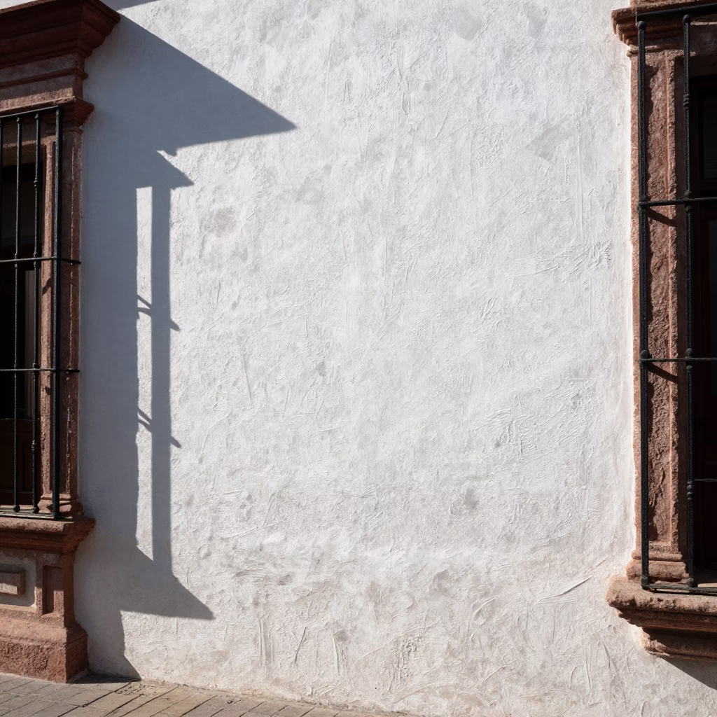 Sun stripe across plaster wall in Oaxaca Mexico early afternoon street scene in in Oaxaca, Mexico