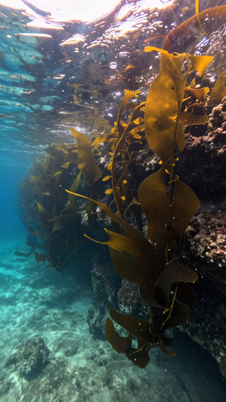 Sunbeam Through Kelp Forest Ledge Cuba in beside a tide-cut rock ledge under clear water in Cuba