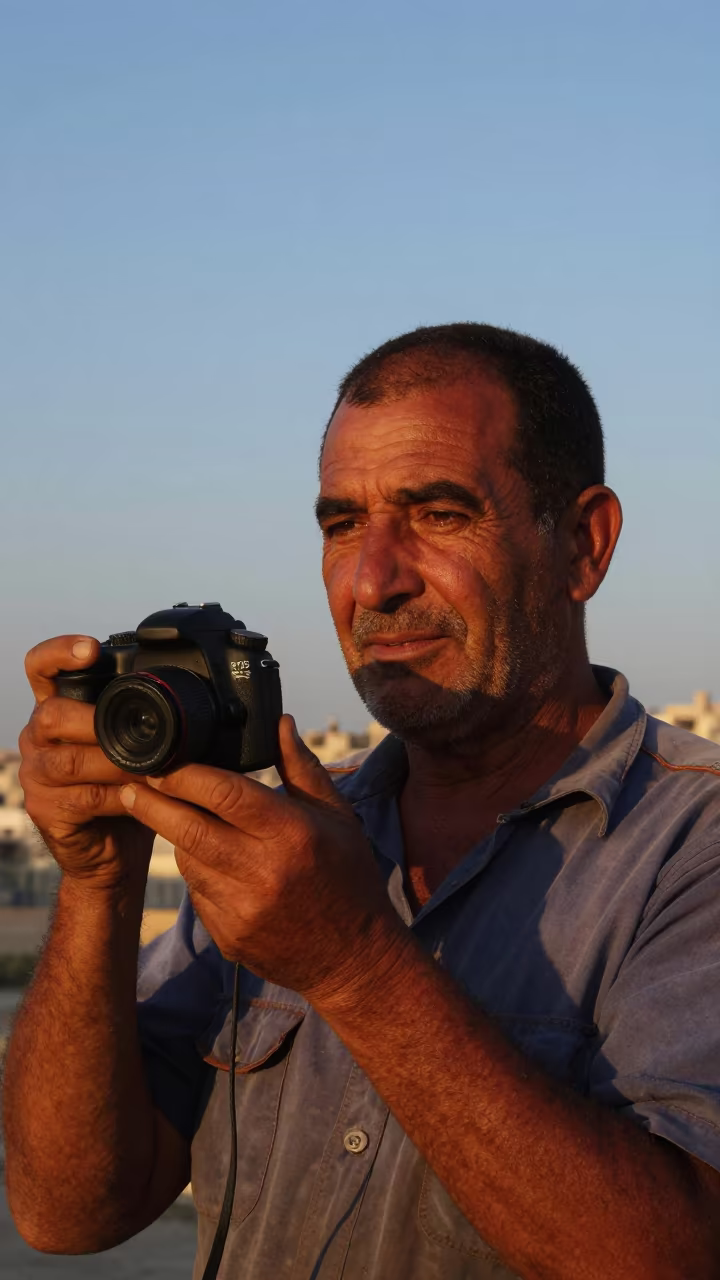 Sunburned Telegraph Worker Twilight Portrait in near Amman