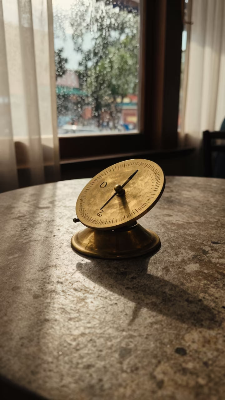Sundial Shadow on Cafe Table Near Window in on a cafe table by a window near Puerto Barrios