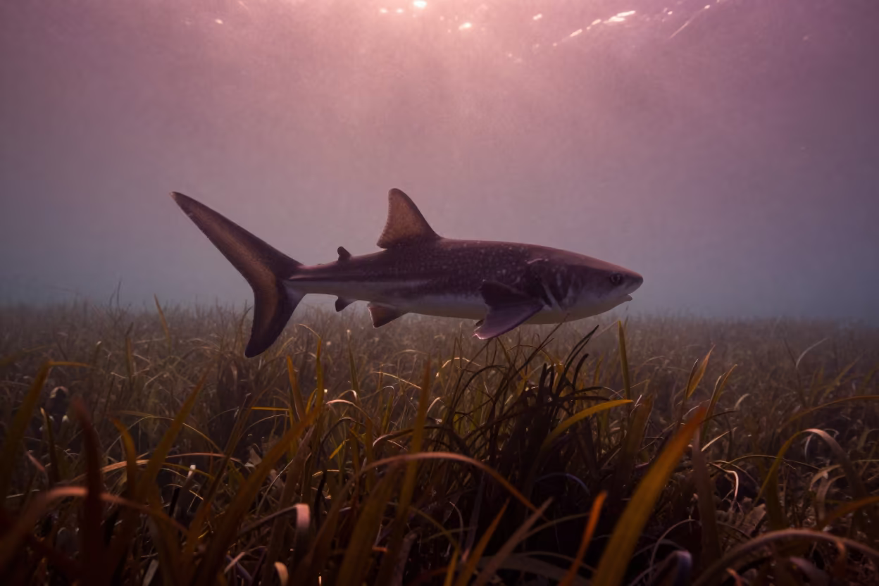 Sunfish Silhouette Over Venice Seagrass at Twilight in above a seagrass meadow near Venice