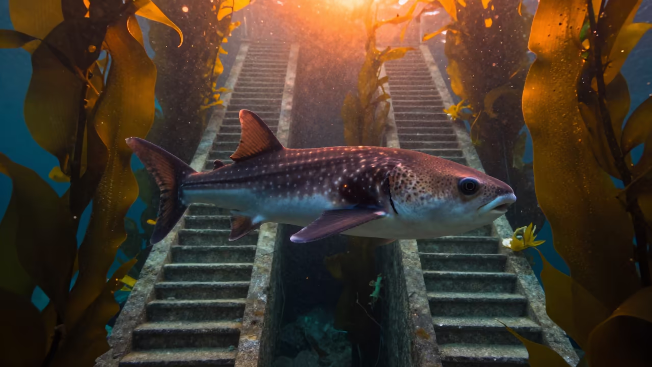 Sunfish Staircase in Florida Kelp in through a forest of kelp fronds in Florida