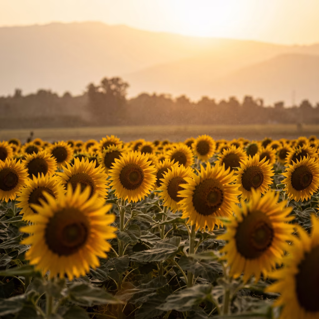 Sunflower Silhouettes Against Sikkim Sunset Dust in in Sikkim