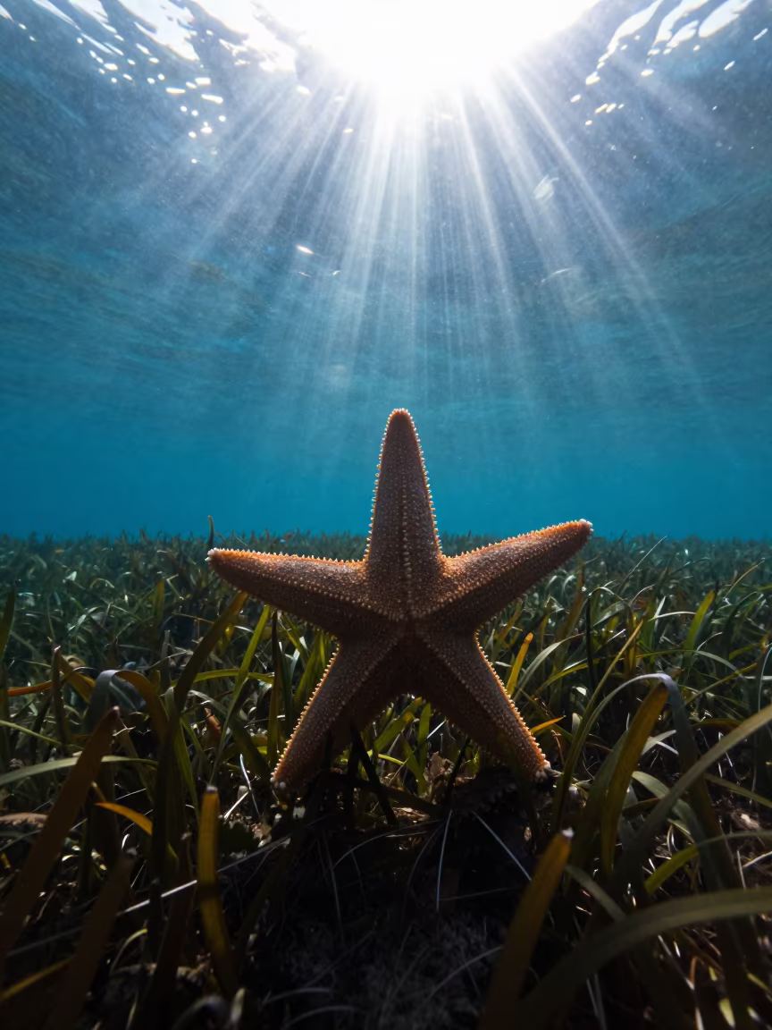 Sunflower Starfish Hunting in Osaka Seagrass in above a seagrass meadow near Osaka