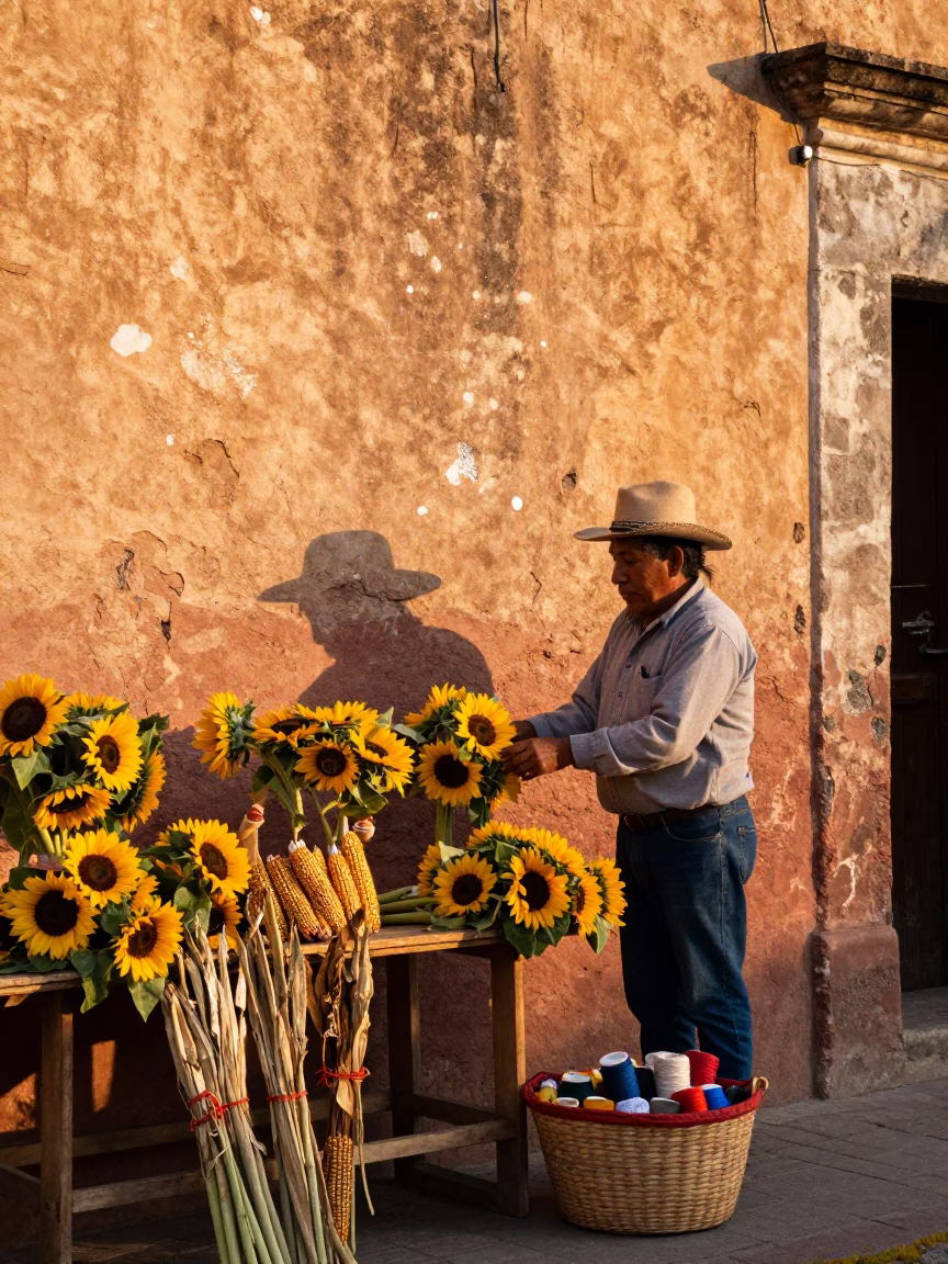 Sunflowers at Late Afternoon Light in Oaxaca in in Oaxaca, Mexico