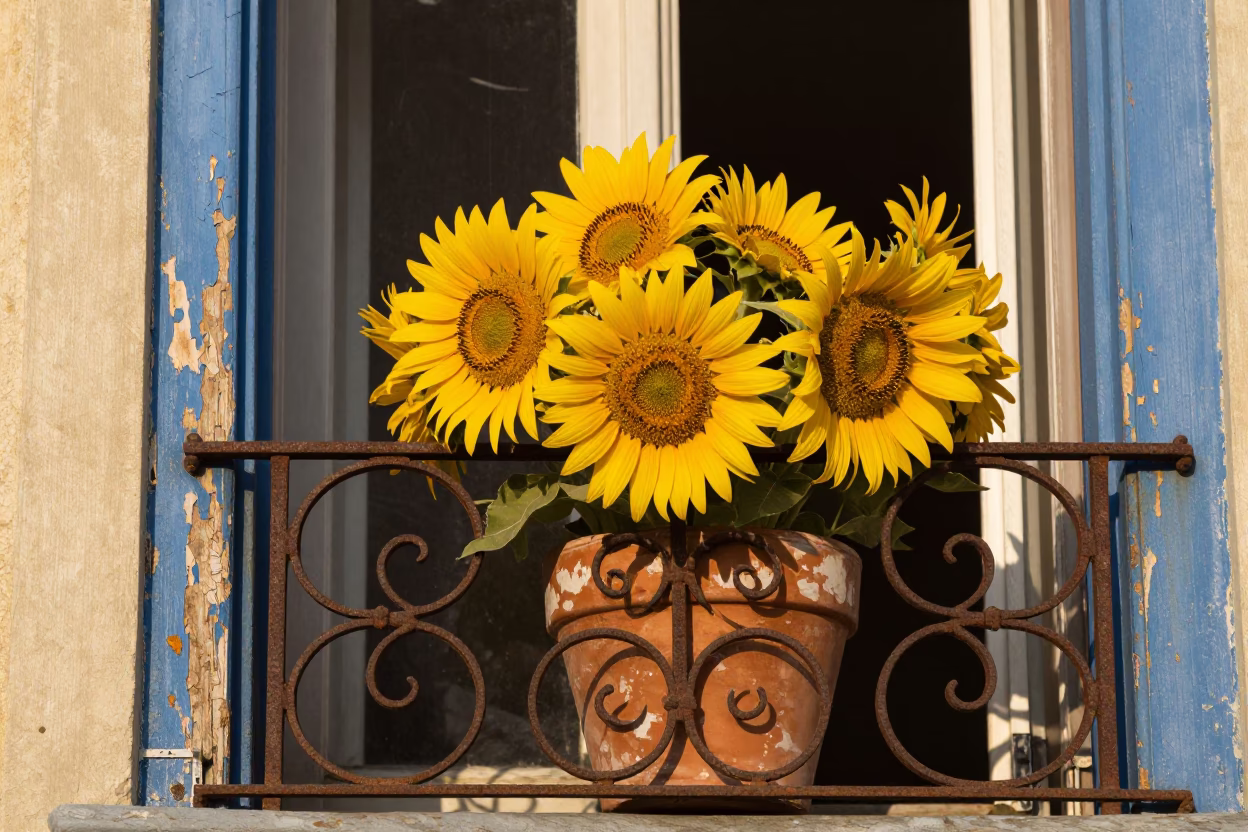 Sunflowers in Budapest at Late Afternoon Light in in Budapest, Hungary
