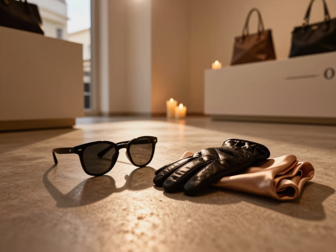 Sunglasses Silk Gloves Candlelight Beirut Showroom in inside a minimalist showroom near Bourj Hammoud, Beirut