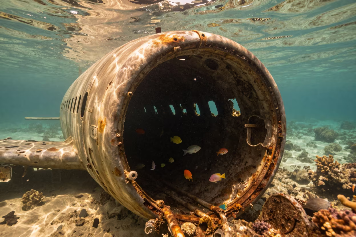 Sunken Fuselage Reef Fish Stone Town in beneath a reef ledge in tropical shallows near Stone Town