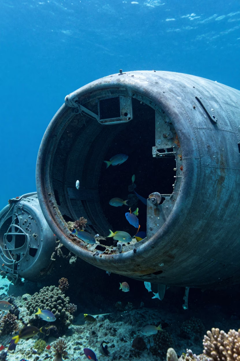 Sunken Plane Fuselage Reef Fish Cebu in beside a reef crevice under clear water near Cebu