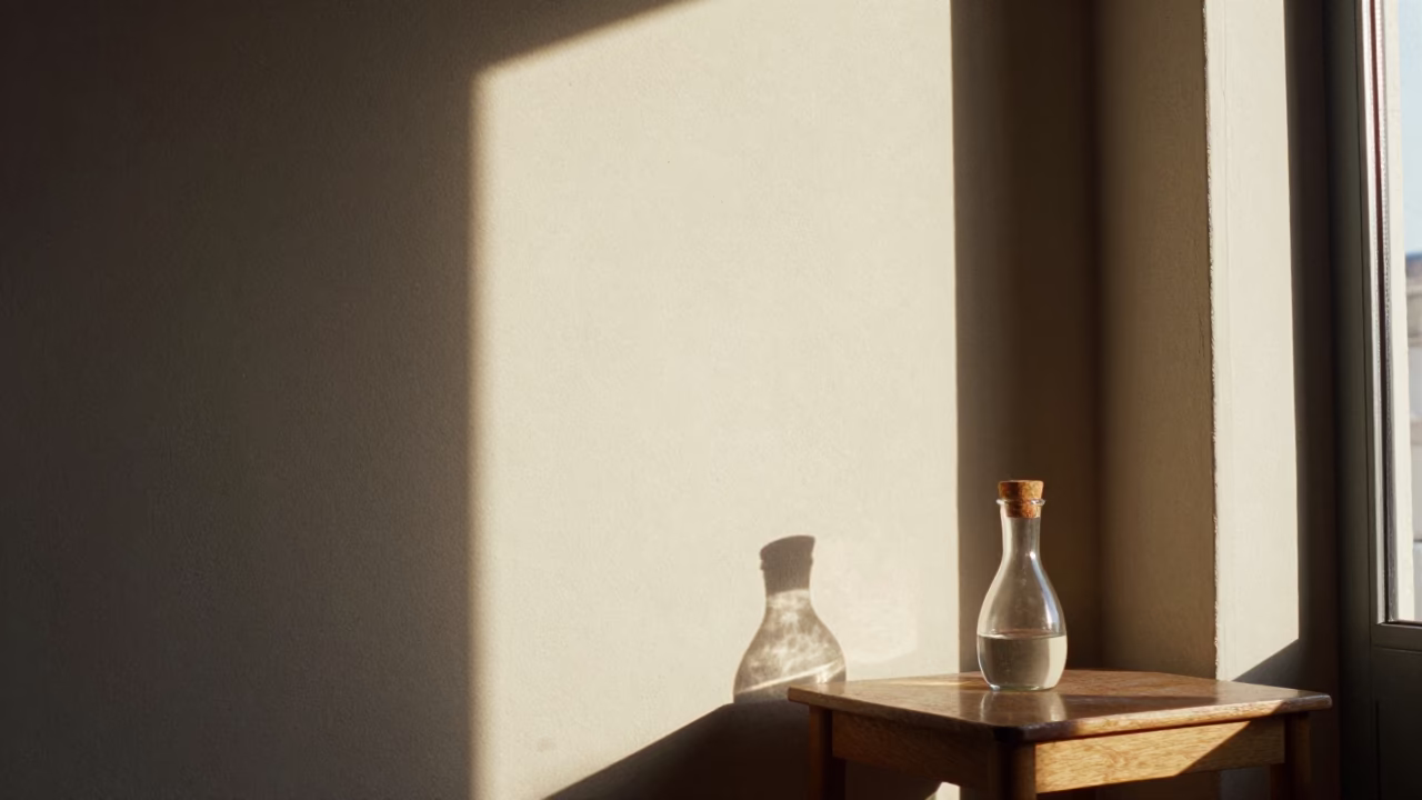 Sunlight and Shadows on Parisian Apartment Interior with Carafe and Folding Fan in in Paris, France
