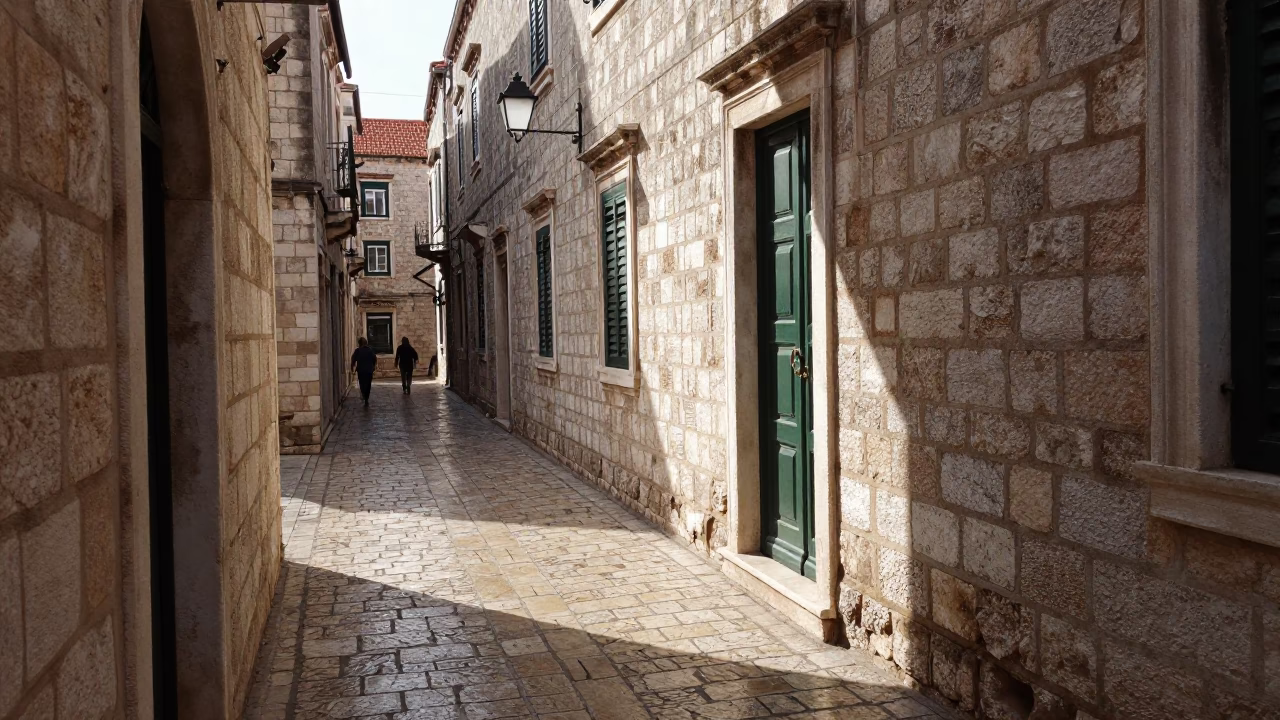 Sunlight and Stone in Dubrovnik Late Morning Street Scene in in Dubrovnik, Croatia