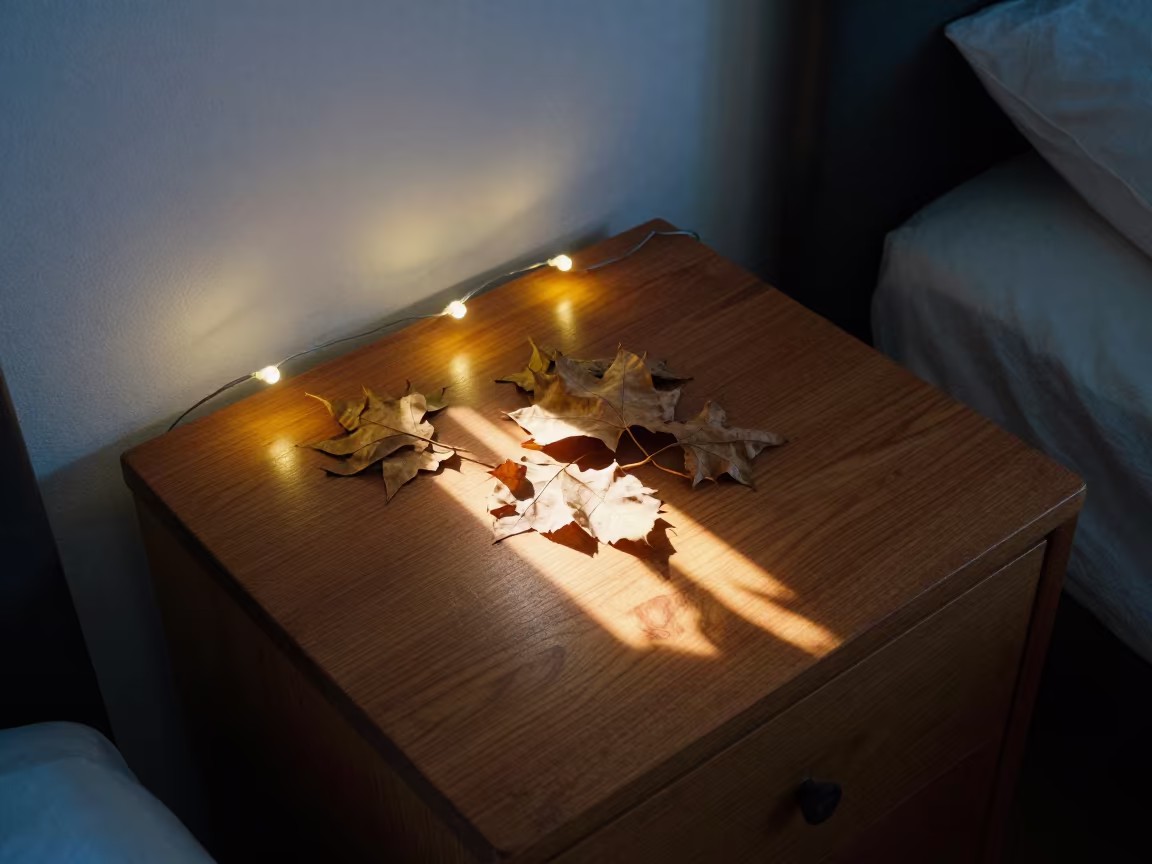Sunlight Through Autumn Leaves on Sydney Table in on a bedside table near Sydney