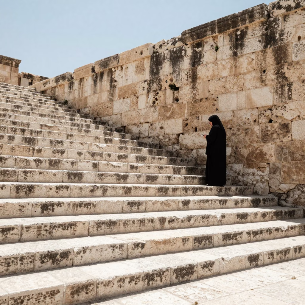 Sunlight Hits Stone Steps Near Ancient Citadel in Amman Jordan Noon in in Amman, Jordan