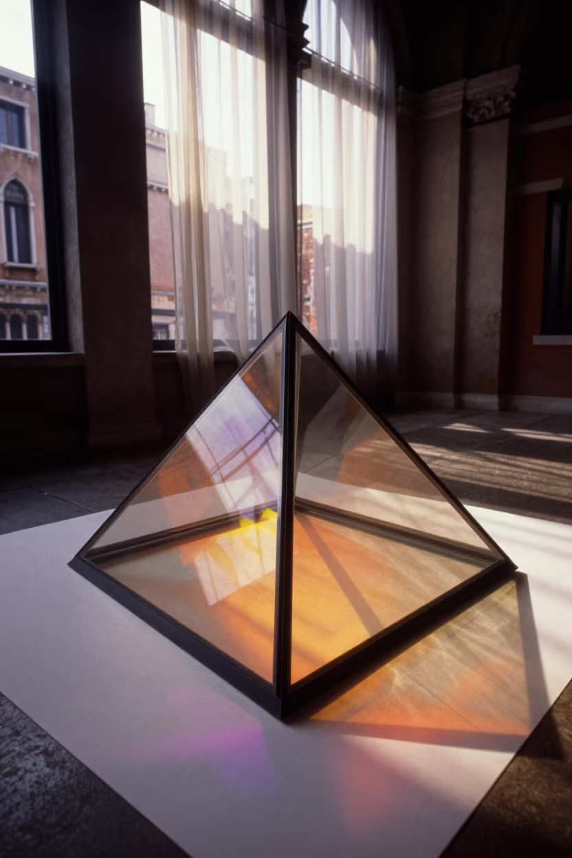 Sunlight Prism Refraction on White Paper in inside a vaulted atrium near Venice