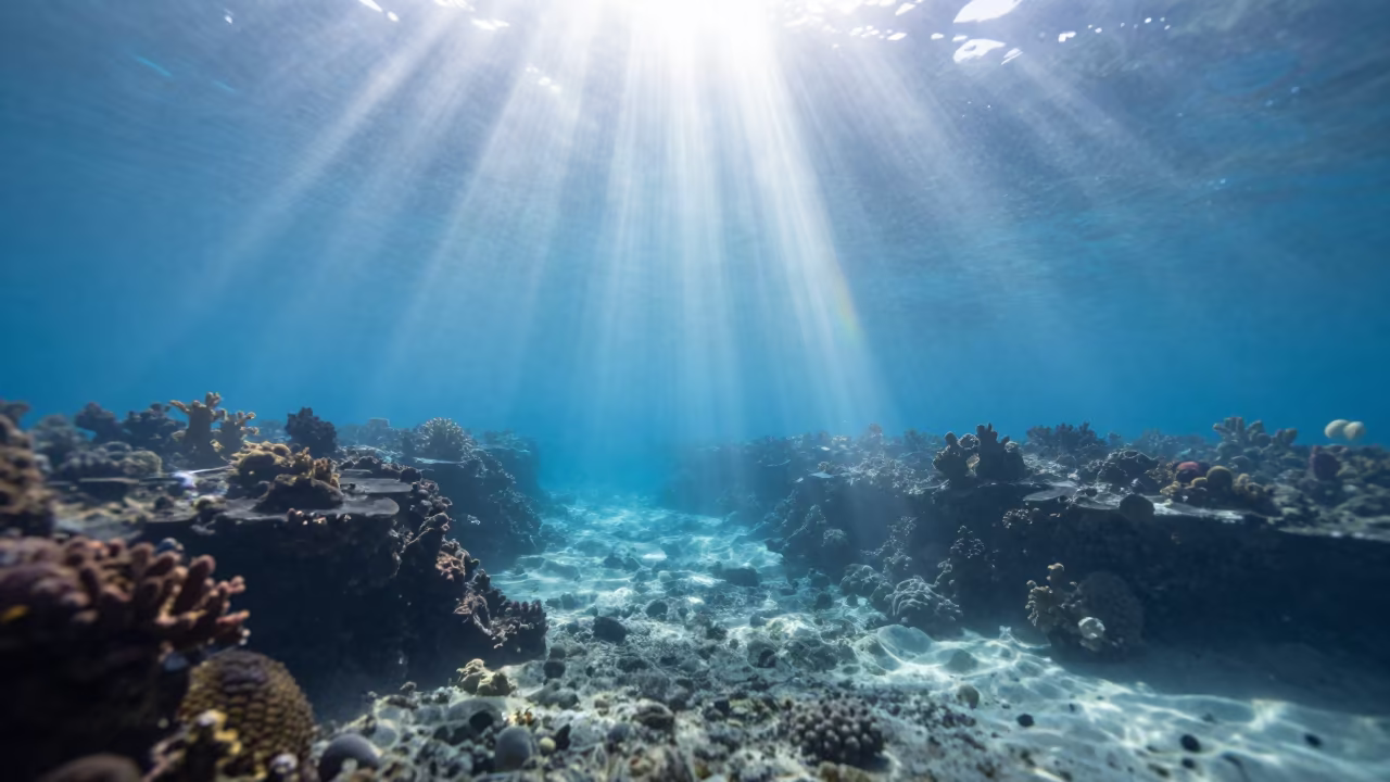 Sunlight Rainbow Shafts Reef Cebu in beside a reef crevice under clear water near Cebu