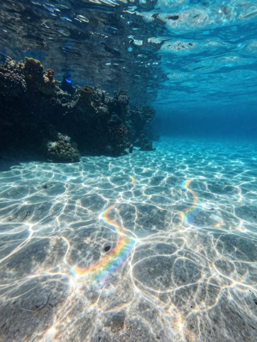 Sunlight Rainbows Shallow Reef Cebu in beneath a reef ledge in tropical shallows near Cebu