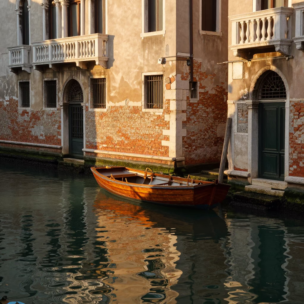 Sunlight Reflecting in Venice at The Late Afternoon Light in in Venice, Italy