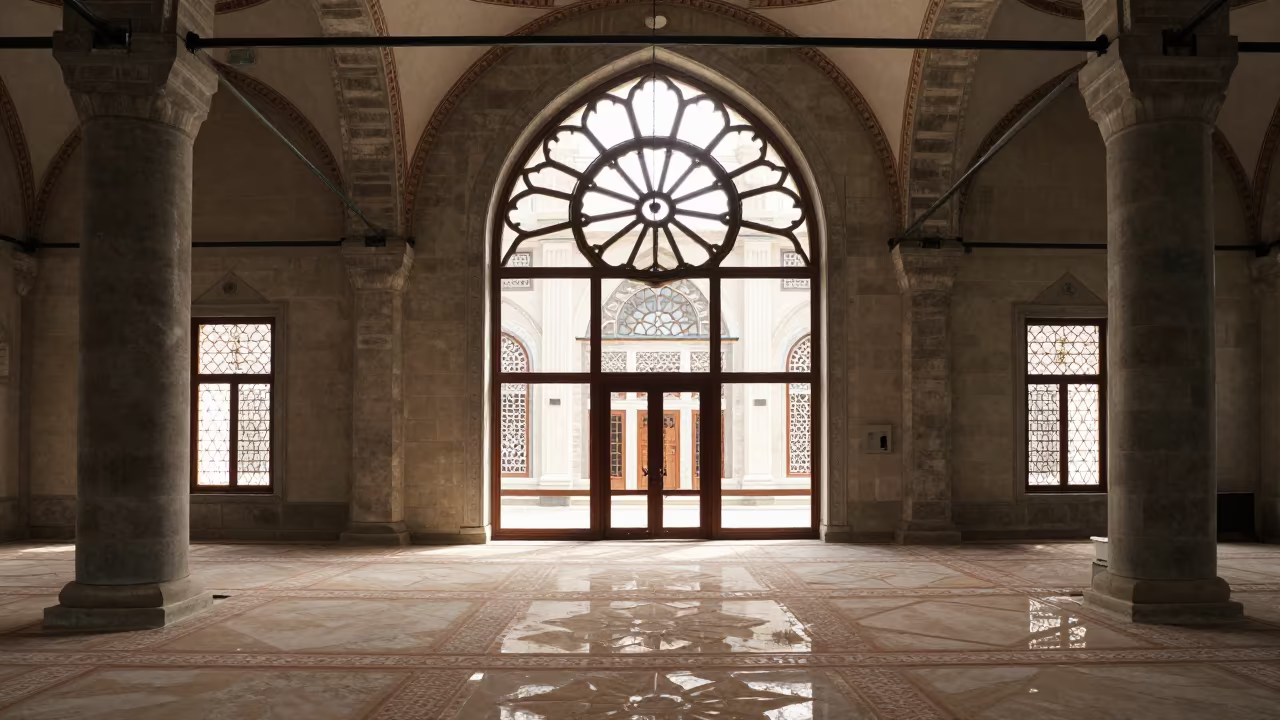 Sunlight Rose Window Mosque Floor Eskişehir in in a mosque prayer hall in Eskişehir