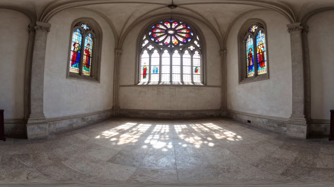 Sunlight Through Rose Window in Xintiandi Chapel in in a chapel lit by stained glass in Xintiandi, Shanghai