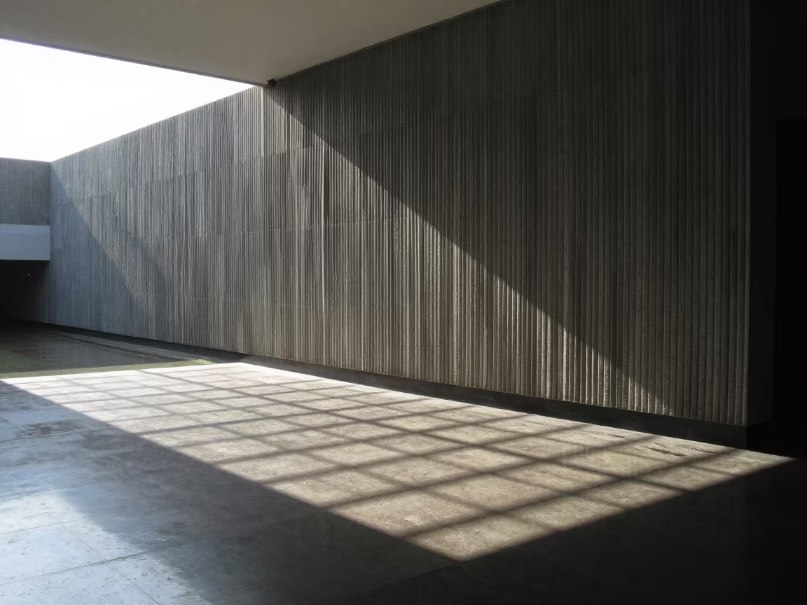 Sunlight Squares on Monsoon Concrete Lobby in inside a ribbed concrete lobby in Gwalior