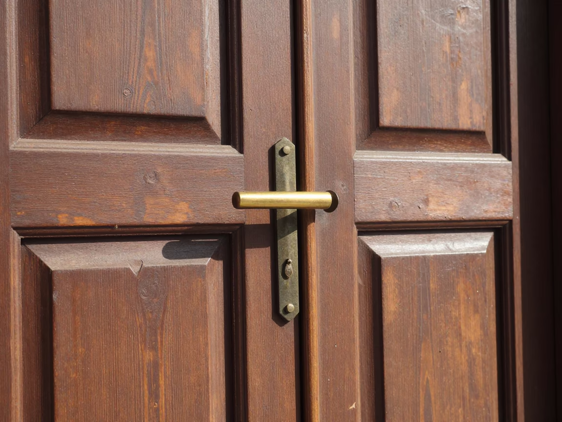 Sunlight Striking Metal Handle on Heritage Shophouse Door in Singapore Midday in in Singapore, Singapore