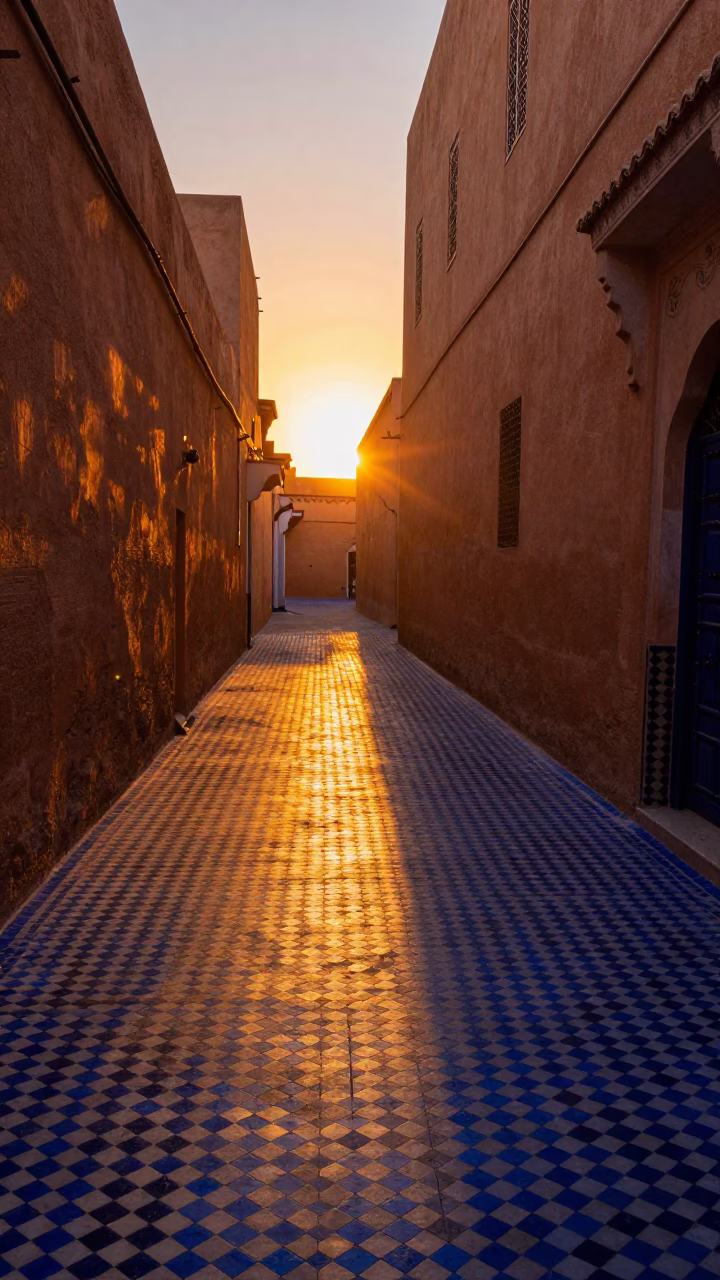 Sunlight Stripes in Fez at Golden Hour in in Fez, Morocco