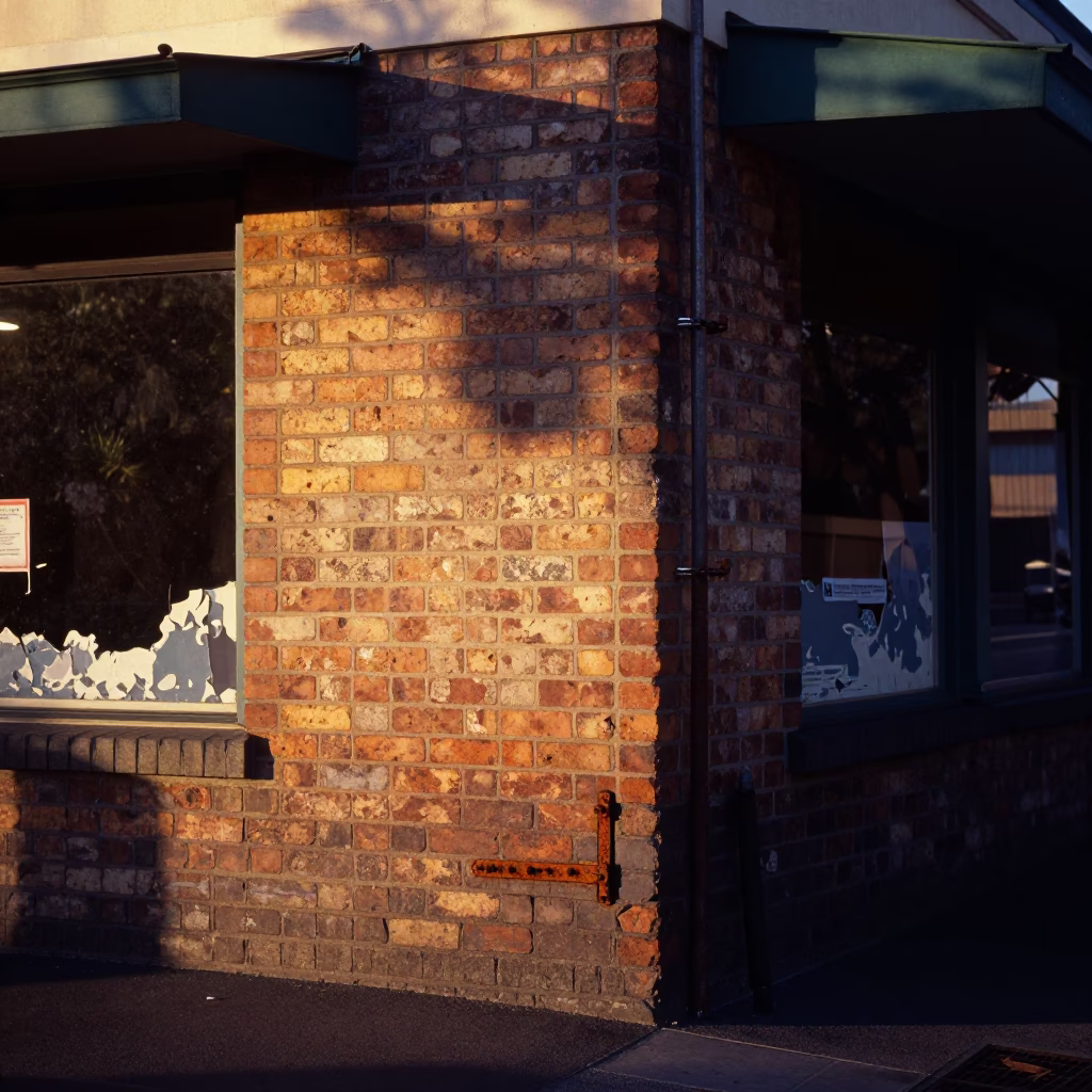 Sunlit Adelaide Street Corner with Rusty Hinges and Clay Pots in in Adelaide, South Australia, Australia