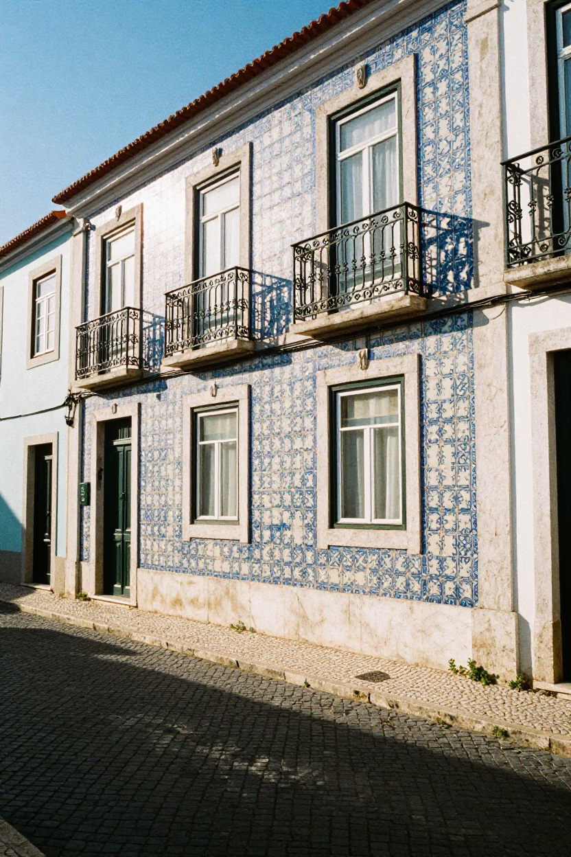 Sunlit Alfama Street with Traditional Blue Ceramic Tiles and Stone Paving in Lisbon Portugal in in Lisbon, Portugal