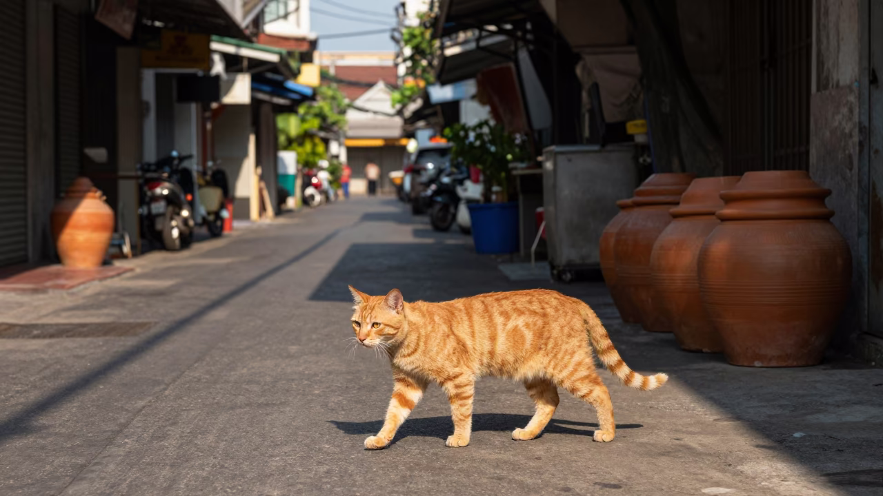 Sunlit Alley in Bangkok in in Bangkok, Thailand