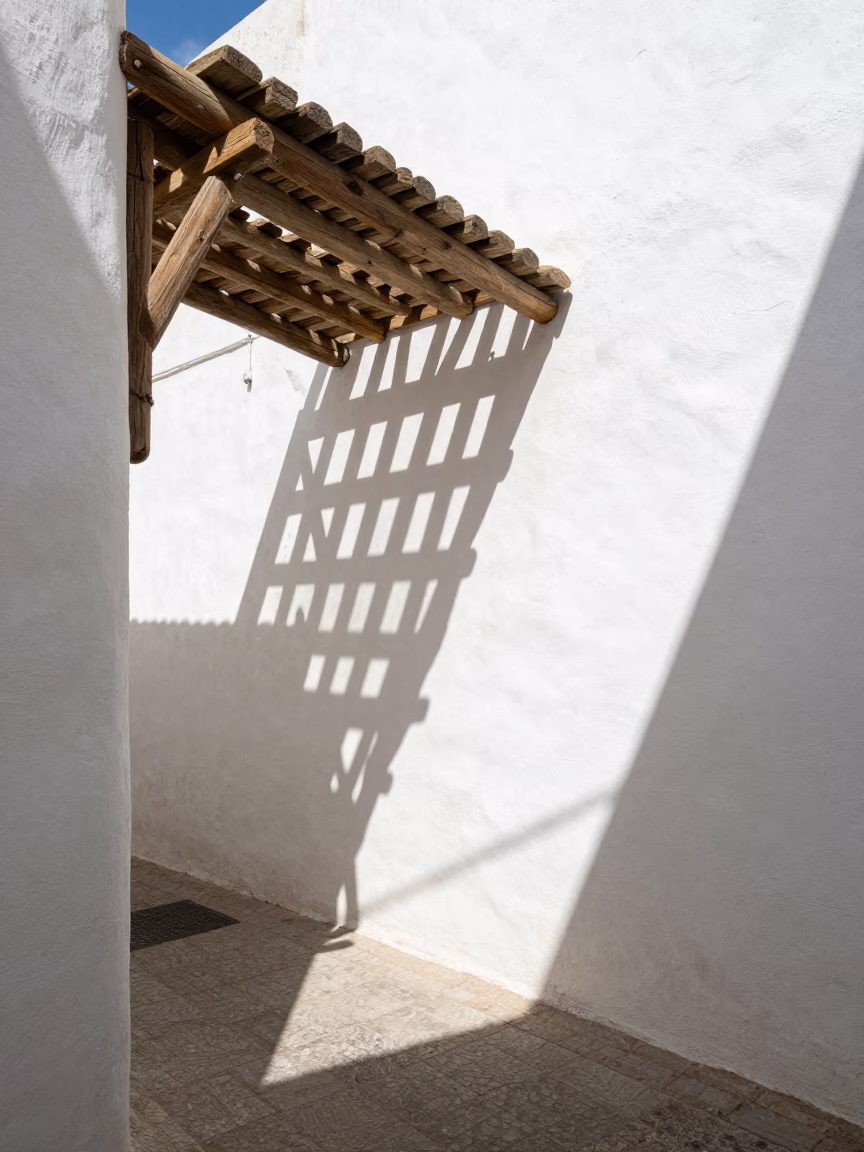 Sunlit Alleyway at Midday Light in Essaouira in in Essaouira, Morocco