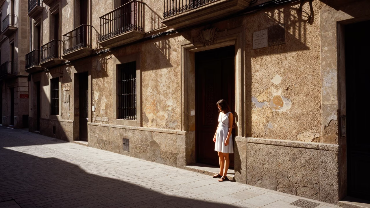 Sunlit Alleyway in Barcelona at The Early Afternoon Light in in Barcelona, Spain