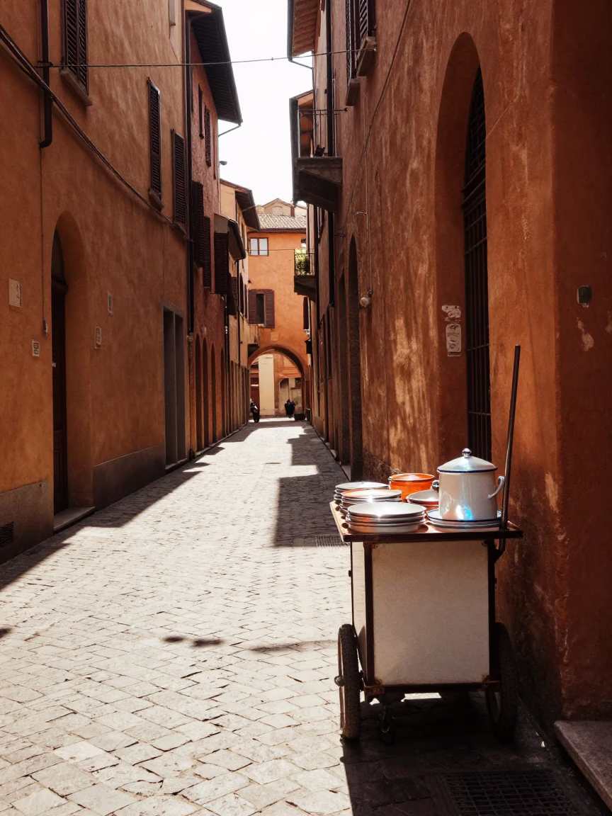 Sunlit Alleyway in Bologna at Midday Light in in Bologna, Italy