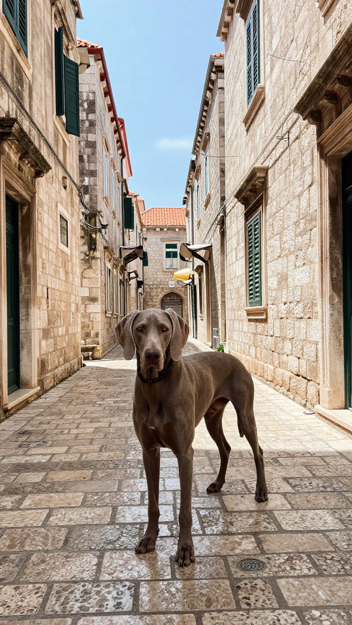 Sunlit Alleyway in Dubrovnik at The Flat Glare Of Noon Light in in Dubrovnik, Croatia