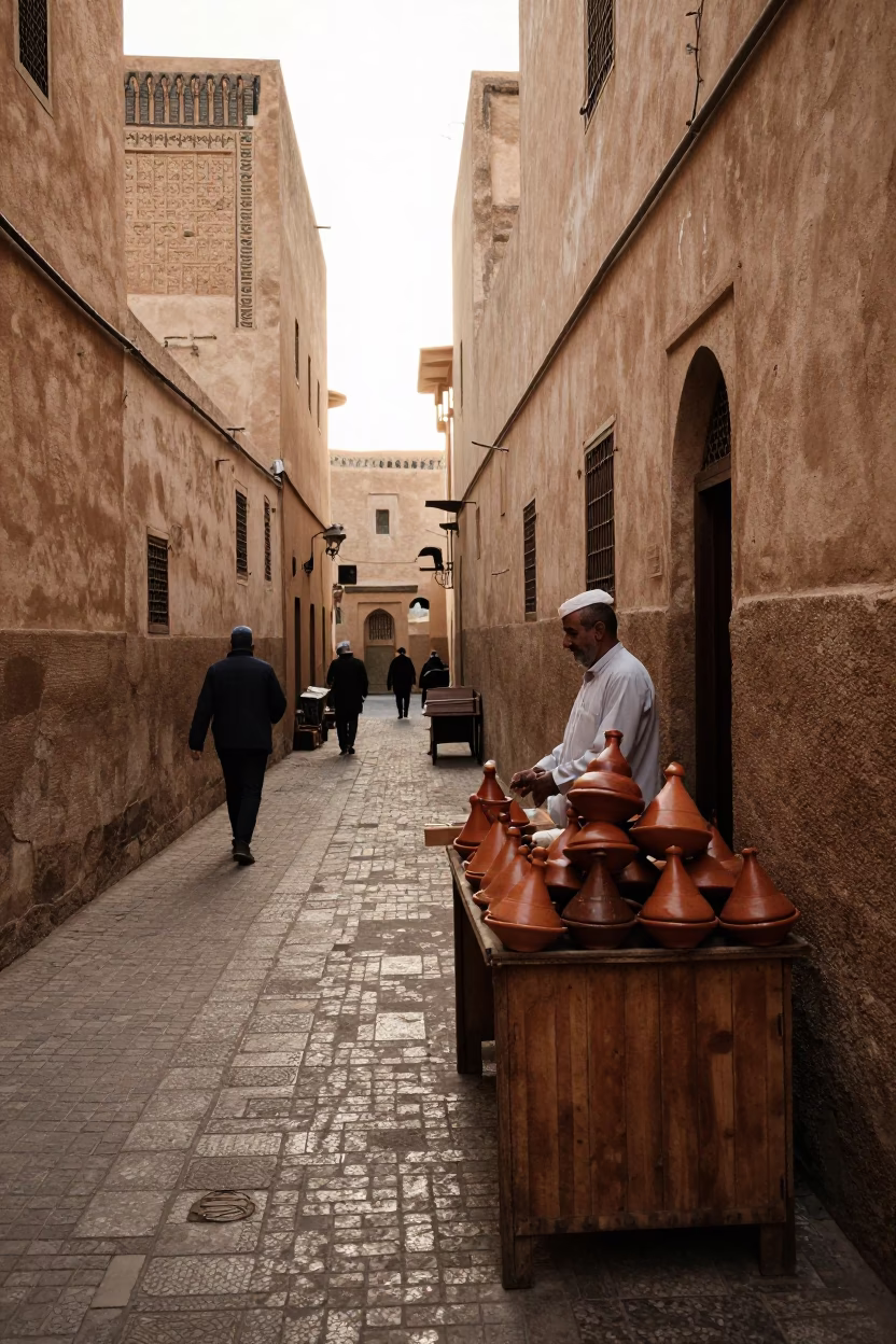 Sunlit Alleyway in Fez at The Early Afternoon Light in in Fez, Morocco