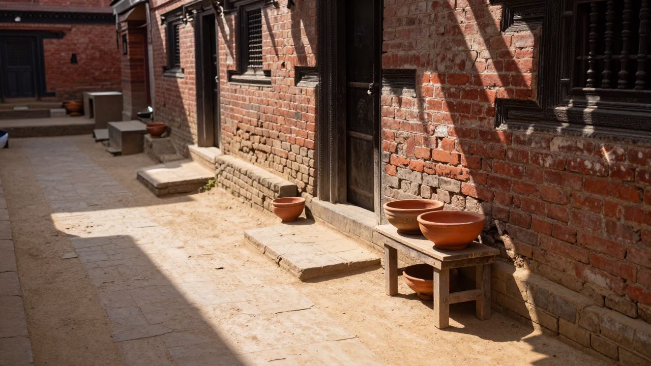 Sunlit Alleyway in Kathmandu at Midday Light in in Kathmandu, Nepal