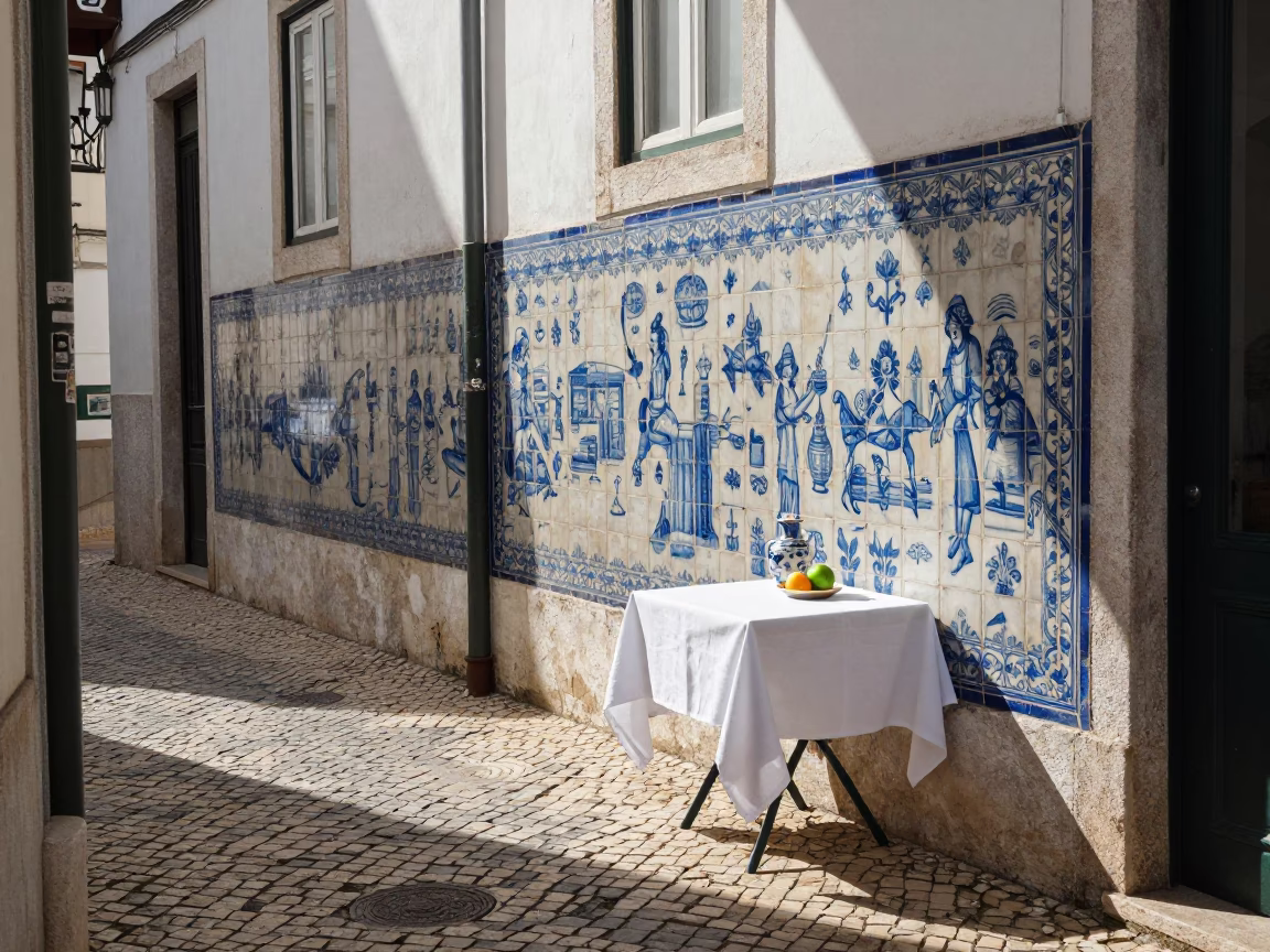 Sunlit Alleyway in Lisbon at The Early Afternoon Light in in Lisbon, Portugal