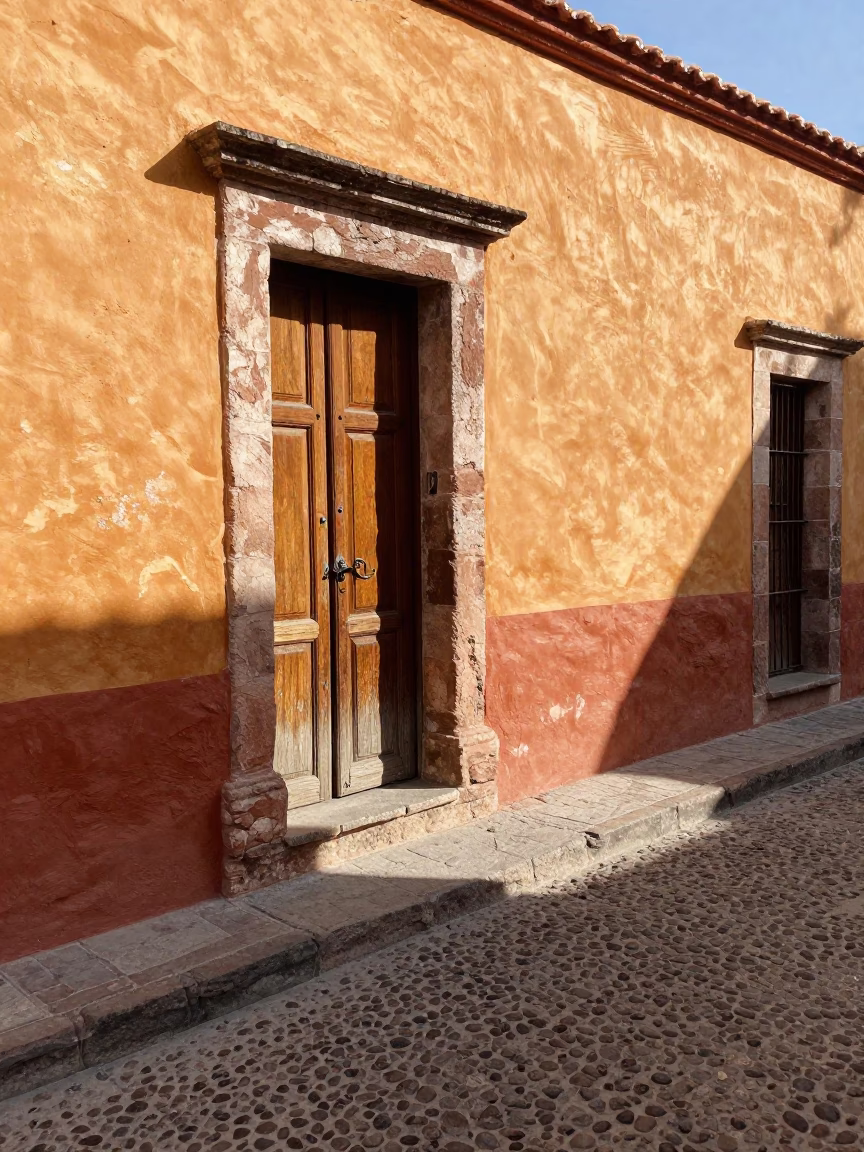 Sunlit Alleyway in Oaxaca at The Early Afternoon Light in in Oaxaca, Mexico