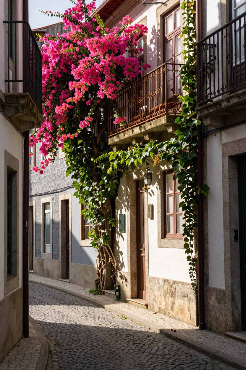 Sunlit Alleyway in Porto at The Early Afternoon Light in in Porto, Portugal