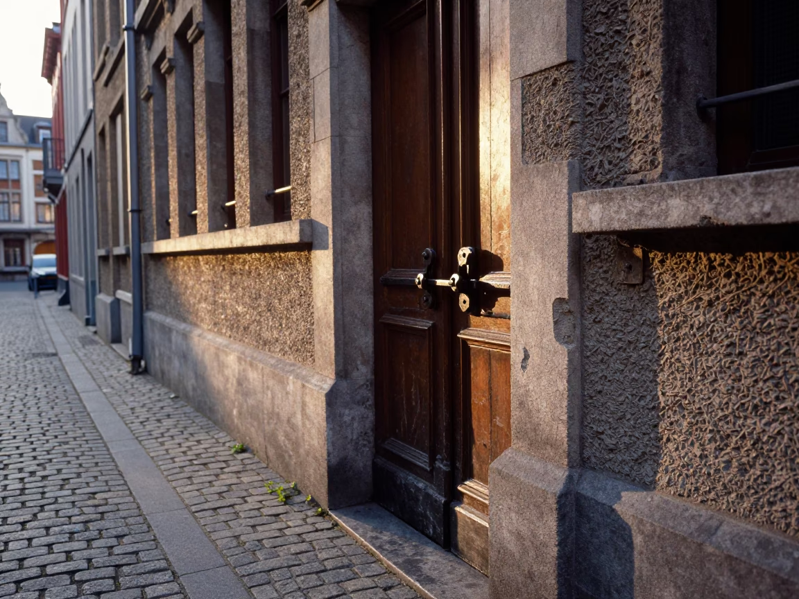 Sunlit Alleyway just after sunrise in Brussels in in Brussels, Belgium