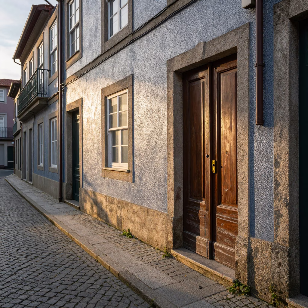Sunlit Alleyway just after sunrise in Porto in in Porto, Portugal