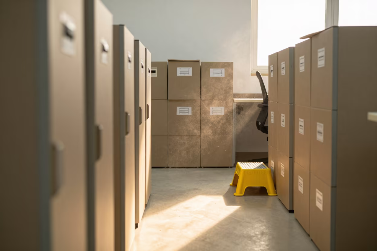 Sunlit Archive Aisle in Jalandhar Office in inside a conference room in Jalandhar