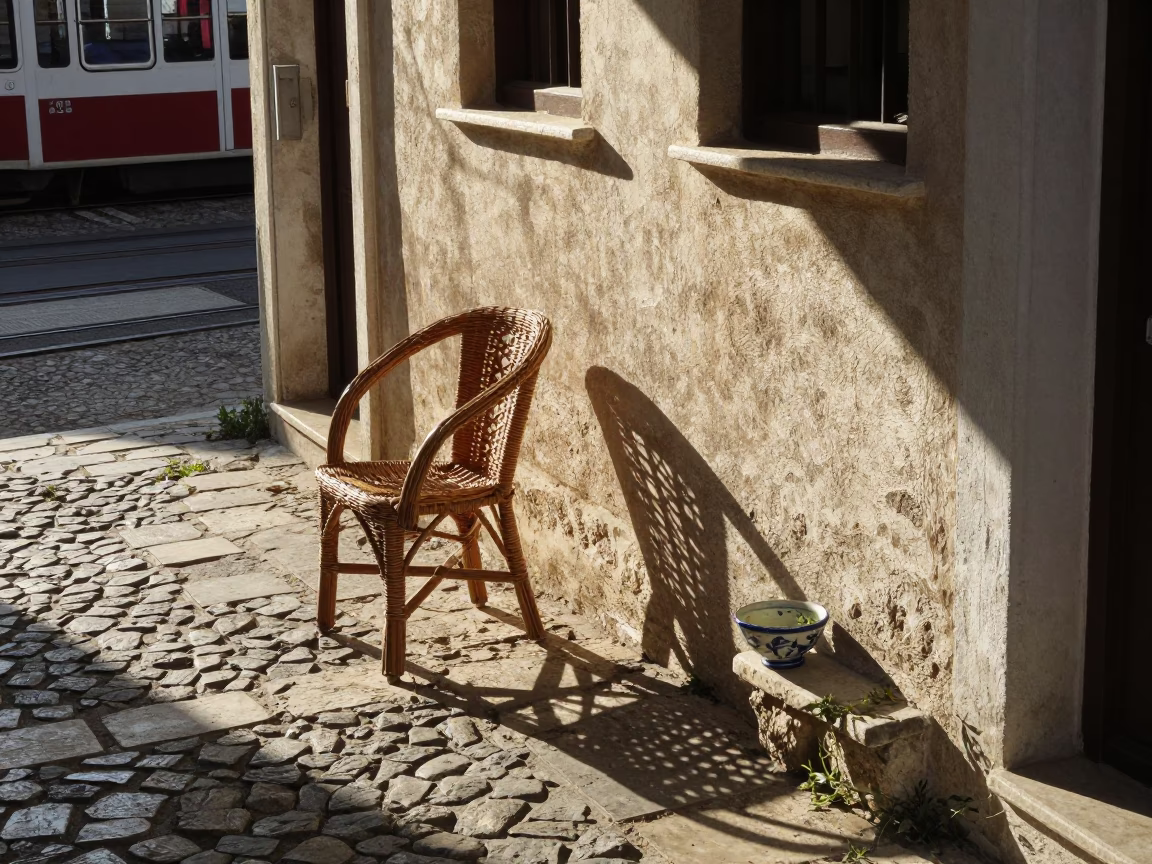 Sunlit Athens Street Scene with Wicker Shadow and Funicular View in in Athens, Greece
