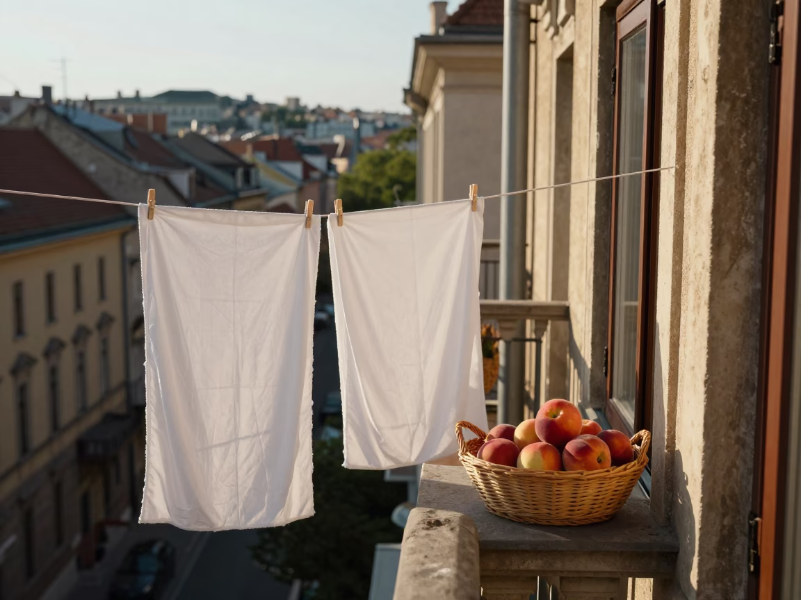 Sunlit Balcony in Budapest at The Early Afternoon Light in in Budapest, Hungary