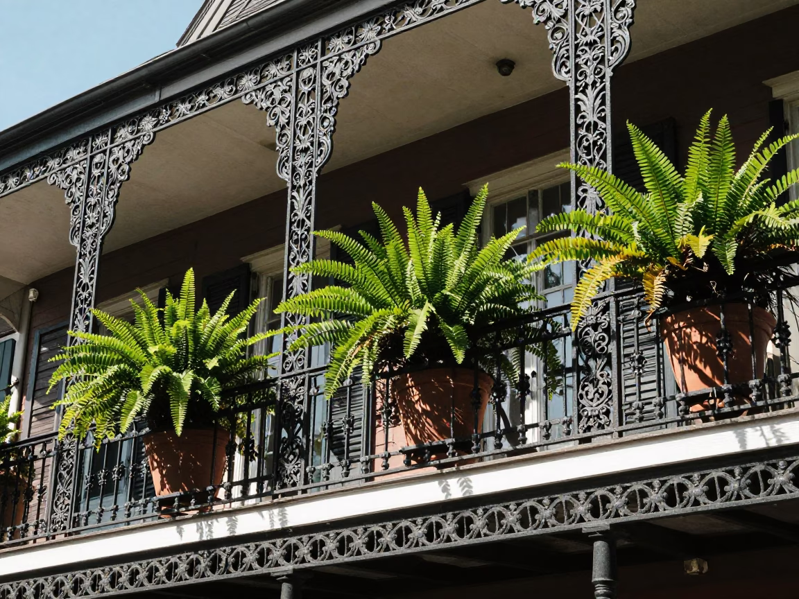 Sunlit Balcony in New Orleans at The Flat Glare Of Noon Light in in New Orleans, Louisiana, United States