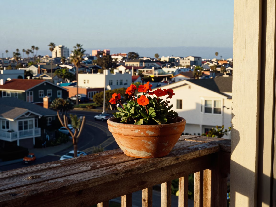 Sunlit Balcony in San Diego at The Late Afternoon Light in in San Diego, California, United States