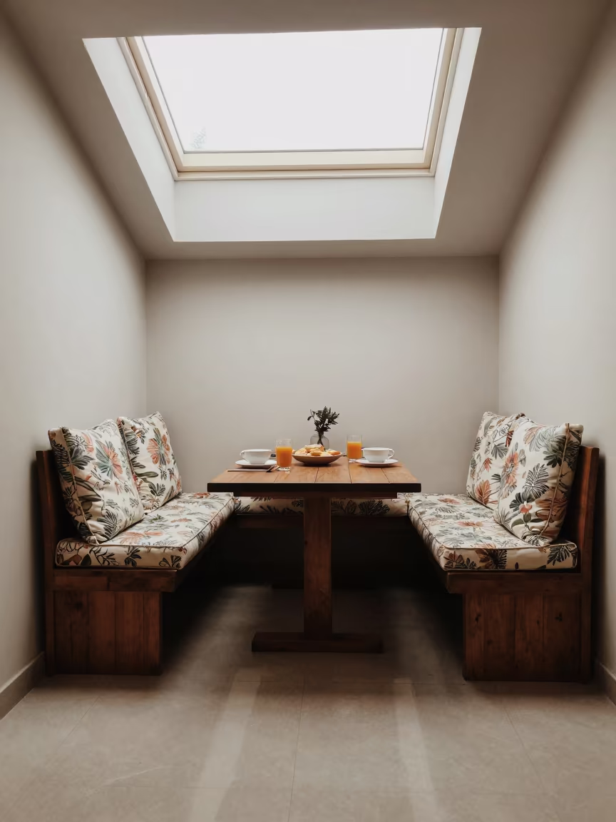 Sunlit Breakfast Nook with Floral Cushions in on a reading nook cushion near Samsun
